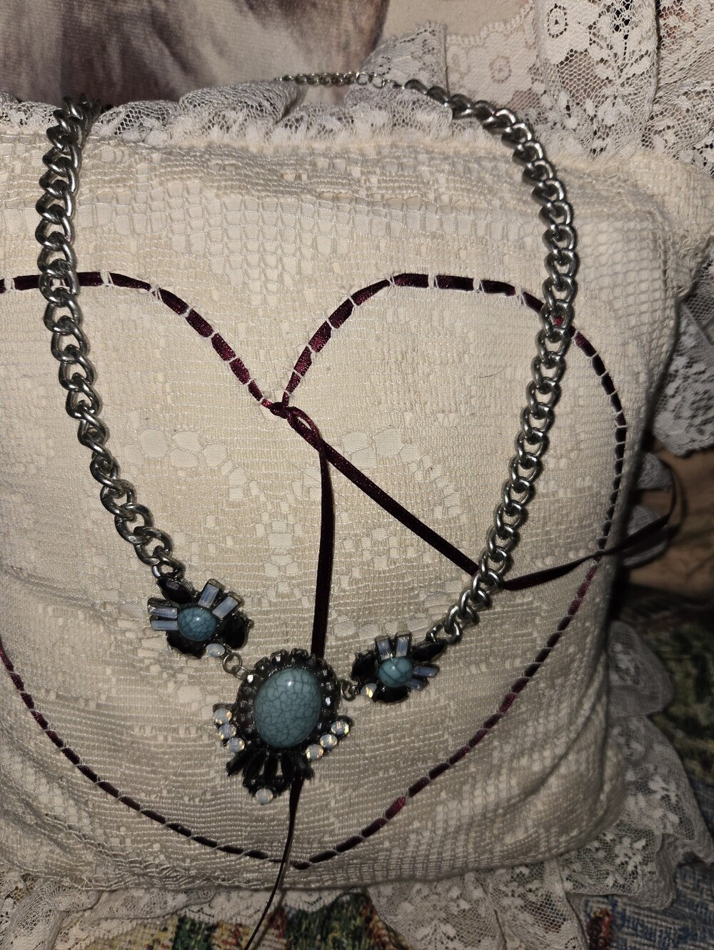 Costume Jewerly  Not Real Silver Or Gold, Necklace W/Turquoise Accent Stones